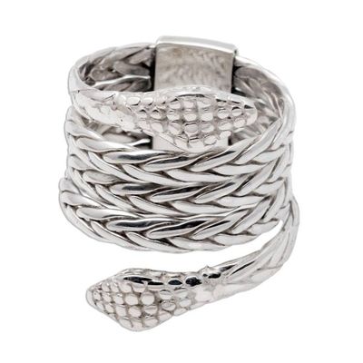 Alternate image for Unisex Two Headed Snake Ring in Sterling Silver Hydra