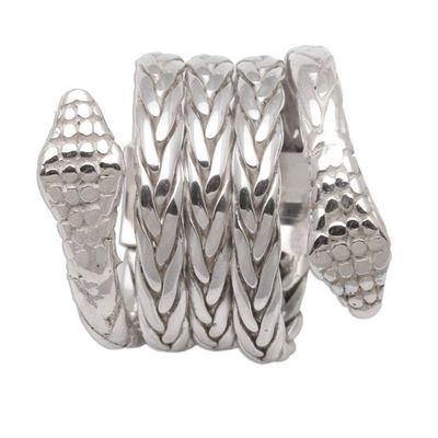 Alternate image for Unisex Two Headed Snake Ring in Sterling Silver Hydra