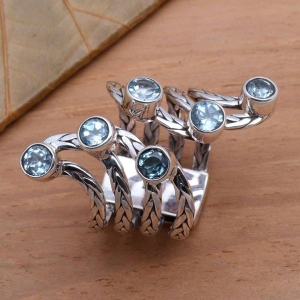 Alternate image for Blue Topaz and Sterling Silver Cocktail Ring Spreading Goodness