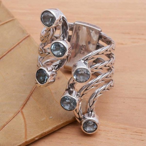 Alternate image for Blue Topaz and Sterling Silver Cocktail Ring Spreading Goodness