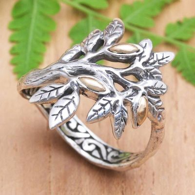 Alternate image for Gold-Accented Cocktail Ring with Leaf Motif Tropical Winter