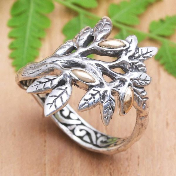 Alternate image for Gold-Accented Cocktail Ring with Leaf Motif Tropical Winter
