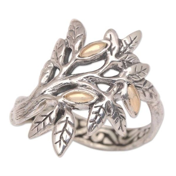 Alternate image for Gold-Accented Cocktail Ring with Leaf Motif Tropical Winter