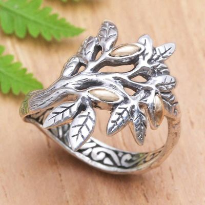 Alternate image for Gold-Accented Cocktail Ring with Leaf Motif Tropical Winter