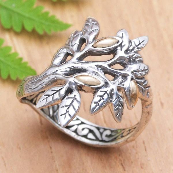 Alternate image for Gold-Accented Cocktail Ring with Leaf Motif Tropical Winter