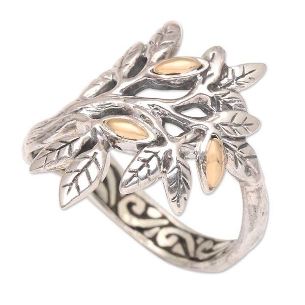 Alternate image for Gold-Accented Cocktail Ring with Leaf Motif Tropical Winter
