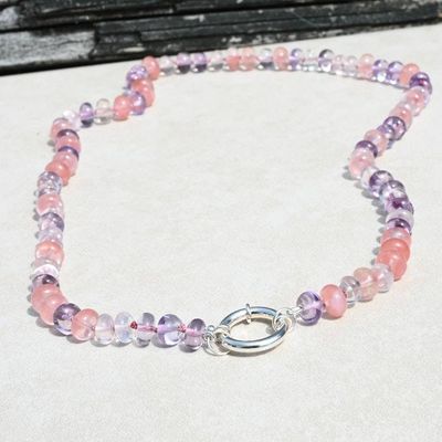 Alternate image for Pink Amethyst and Rose Quartz Hand Knotted Necklace
