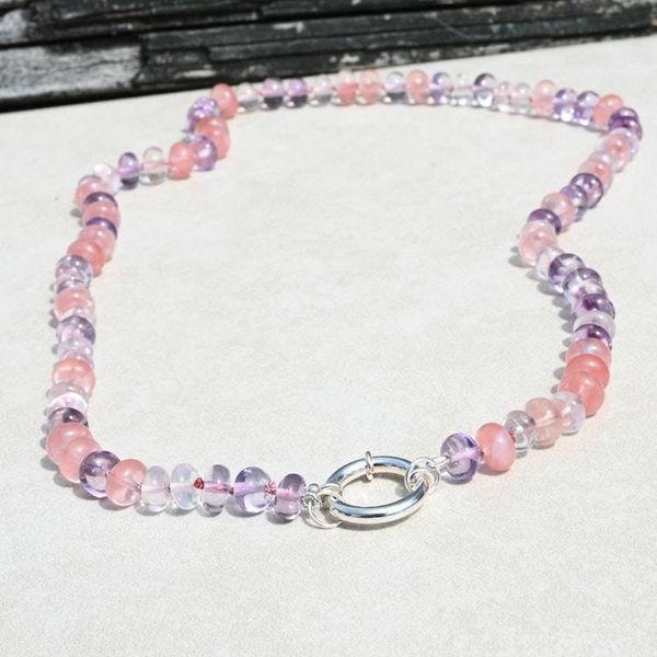 Alternate image for Pink Amethyst and Rose Quartz Hand Knotted Necklace