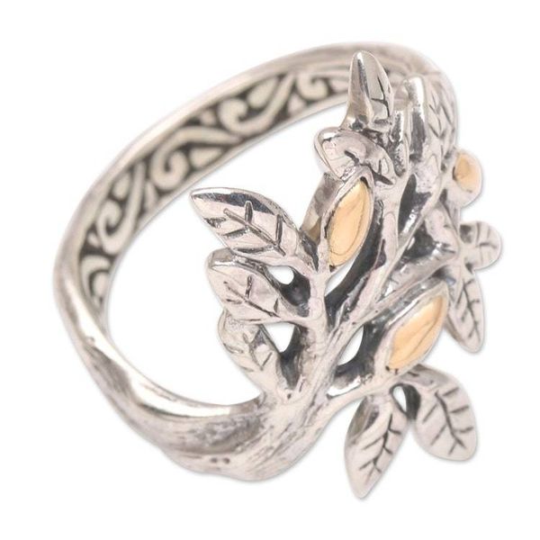 Alternate image for Gold-Accented Cocktail Ring with Leaf Motif Tropical Winter