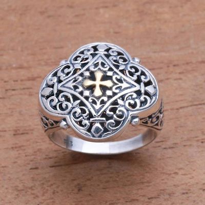 Alternate image for Cross-Themed Gold Accented Sterling Silver Signet Ring Jagaraga Prince