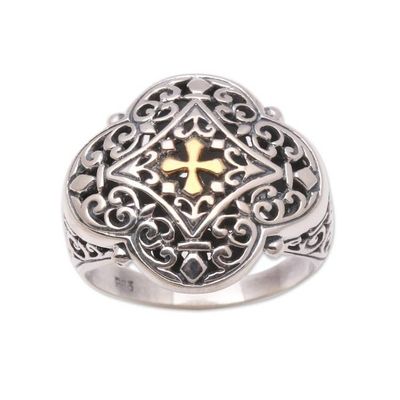 Alternate image for Cross-Themed Gold Accented Sterling Silver Signet Ring Jagaraga Prince