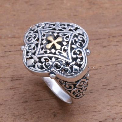 Alternate image for Cross-Themed Gold Accented Sterling Silver Signet Ring Jagaraga Prince