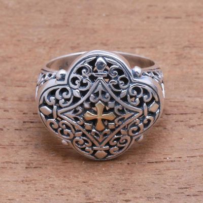 Alternate image for Cross-Themed Gold Accented Sterling Silver Signet Ring Jagaraga Prince