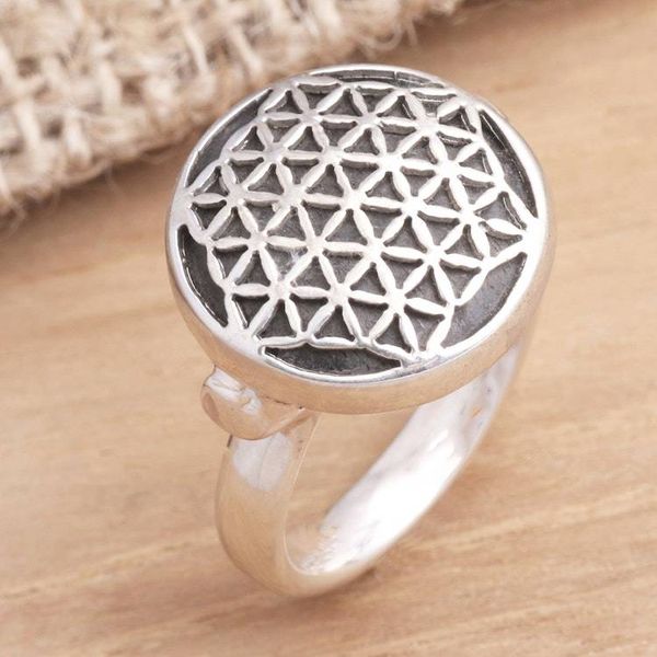 Alternate image for Sterling Silver Signet Ring from Indonesia Flower of Life