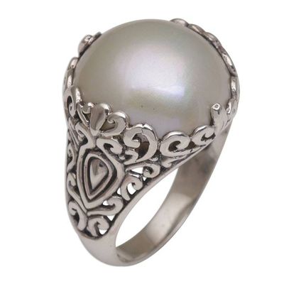 Alternate image for Cultured Mabe Pearl and Sterling Silver Domed Ring from Bali Palatial Dreams