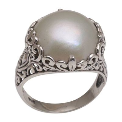 Alternate image for Cultured Mabe Pearl and Sterling Silver Domed Ring from Bali Palatial Dreams