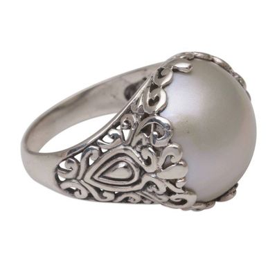 Alternate image for Cultured Mabe Pearl and Sterling Silver Domed Ring from Bali Palatial Dreams