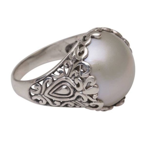 Alternate image for Cultured Mabe Pearl and Sterling Silver Domed Ring from Bali Palatial Dreams