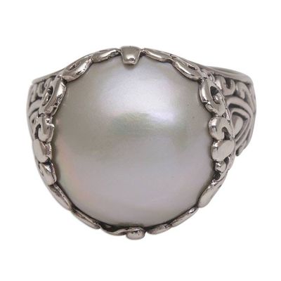 Alternate image for Cultured Mabe Pearl and Sterling Silver Domed Ring from Bali Palatial Dreams