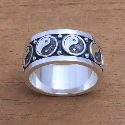 Alternate image for Sterling Silver Yin and Yang Band Ring from Bali Peace Be With You