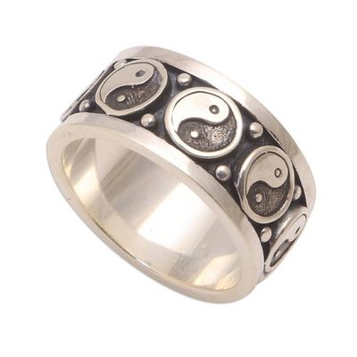 Alternate image for Sterling Silver Yin and Yang Band Ring from Bali Peace Be With You