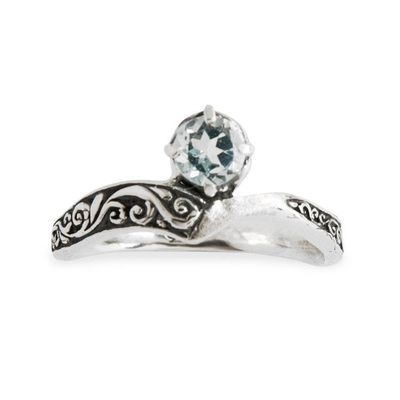 Alternate image for Blue Topaz Silver Solitaire Ring with Darkened Accents Queen Crown