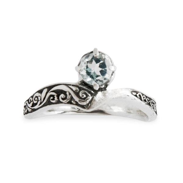 Alternate image for Blue Topaz Silver Solitaire Ring with Darkened Accents Queen Crown