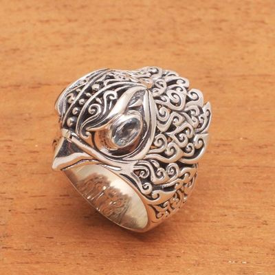 Alternate image for Mens Blue Topaz Bird Ring Crafted in Bali Falcons Gaze
