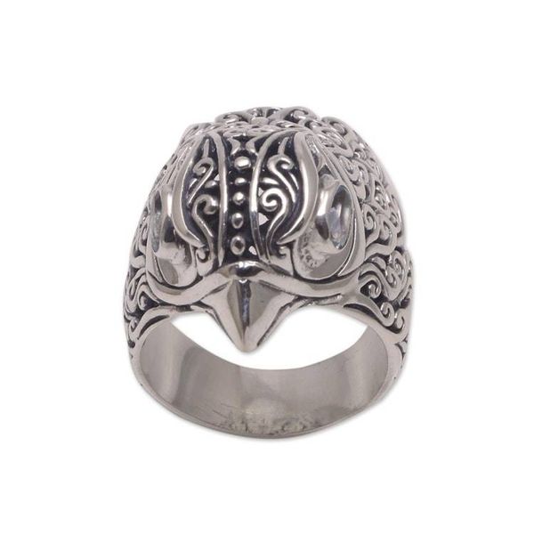 Alternate image for Mens Blue Topaz Bird Ring Crafted in Bali Falcons Gaze