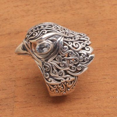 Alternate image for Mens Blue Topaz Bird Ring Crafted in Bali Falcons Gaze
