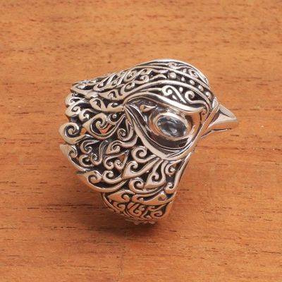 Alternate image for Mens Blue Topaz Bird Ring Crafted in Bali Falcons Gaze