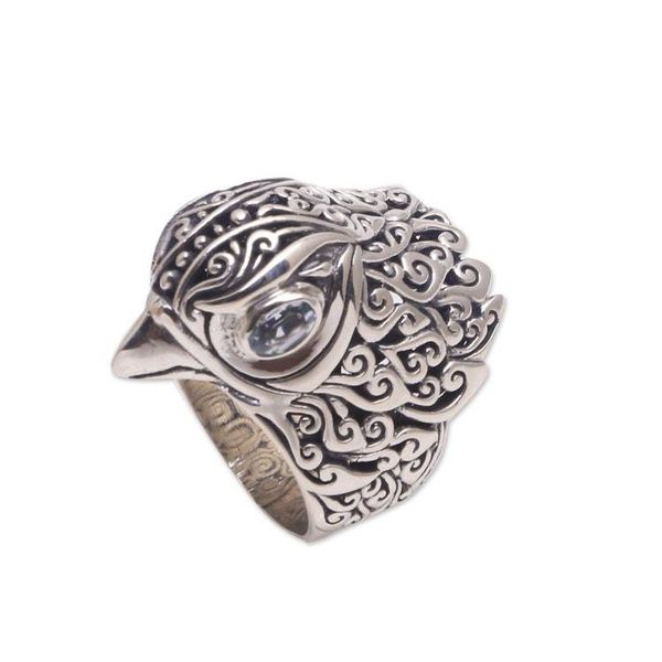 Alternate image for Mens Blue Topaz Bird Ring Crafted in Bali Falcons Gaze