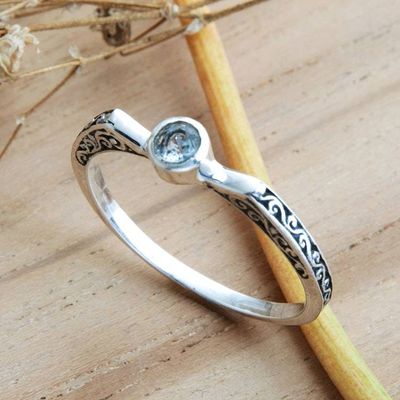 Alternate image for Minimalist Modern Blue Topaz Sterling Silver Solitaire Ring Princess Tiara