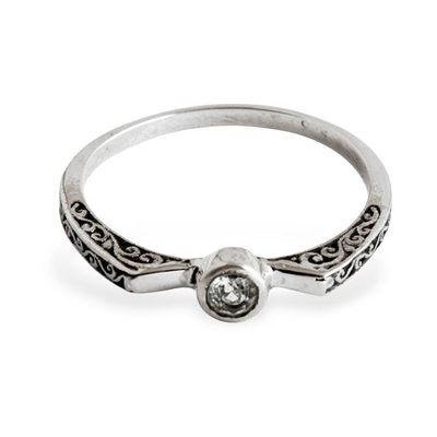 Alternate image for Minimalist Modern Blue Topaz Sterling Silver Solitaire Ring Princess Tiara
