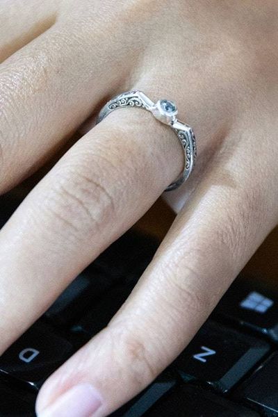 Alternate image for Minimalist Modern Blue Topaz Sterling Silver Solitaire Ring Princess Tiara