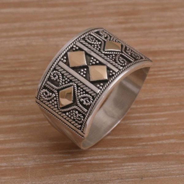 Alternate image for Handmade Sterling Silver Band Ring with 18k Gold Accent Ancient Enigma