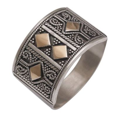 Alternate image for Handmade Sterling Silver Band Ring with 18k Gold Accent Ancient Enigma