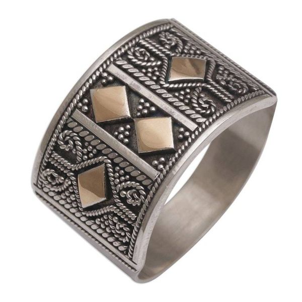 Alternate image for Handmade Sterling Silver Band Ring with 18k Gold Accent Ancient Enigma