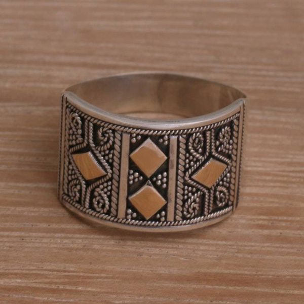 Alternate image for Handmade Sterling Silver Band Ring with 18k Gold Accent Ancient Enigma