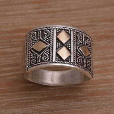 Alternate image for Handmade Sterling Silver Band Ring with 18k Gold Accent Ancient Enigma