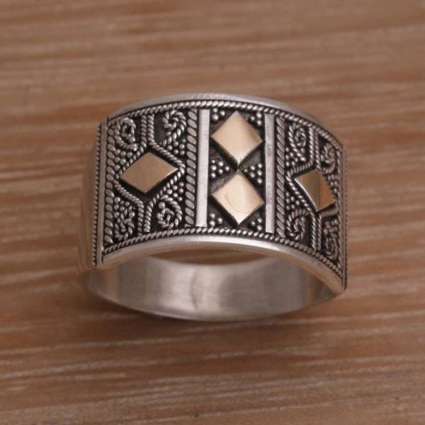 Alternate image for Handmade Sterling Silver Band Ring with 18k Gold Accent Ancient Enigma