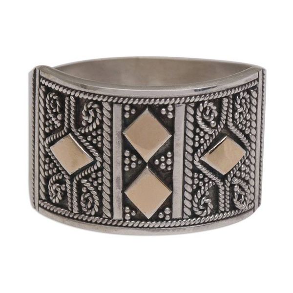Alternate image for Handmade Sterling Silver Band Ring with 18k Gold Accent Ancient Enigma