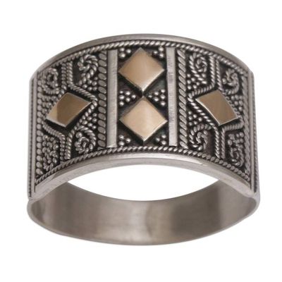 Alternate image for Handmade Sterling Silver Band Ring with 18k Gold Accent Ancient Enigma