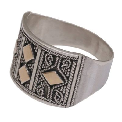Alternate image for Handmade Sterling Silver Band Ring with 18k Gold Accent Ancient Enigma