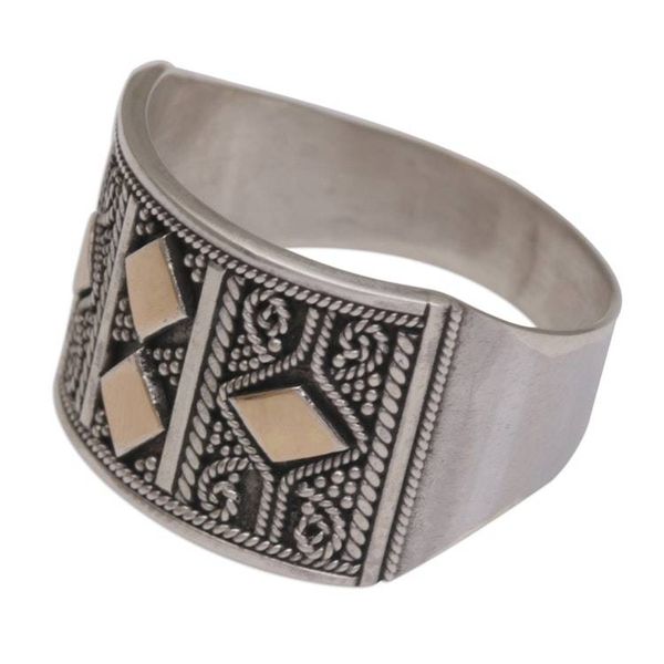 Alternate image for Handmade Sterling Silver Band Ring with 18k Gold Accent Ancient Enigma