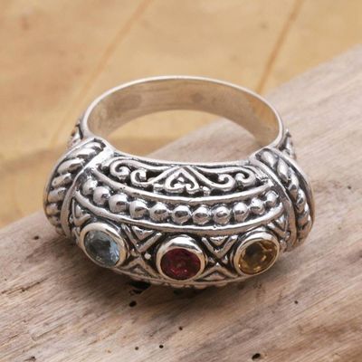 Primary image for Garnet and Blue Topaz Cocktail Ring My Rainbow