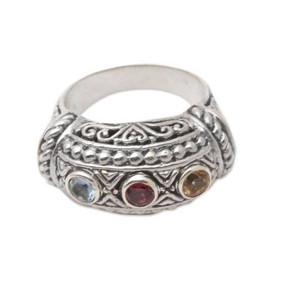 Alternate image for Garnet and Blue Topaz Cocktail Ring My Rainbow