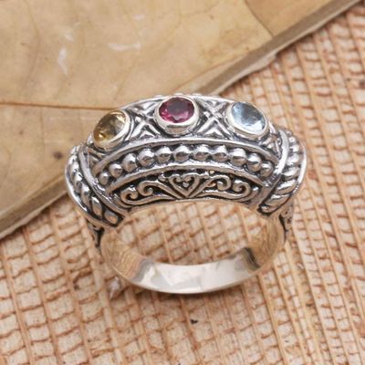 Alternate image for Garnet and Blue Topaz Cocktail Ring My Rainbow