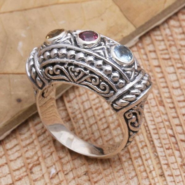 Alternate image for Garnet and Blue Topaz Cocktail Ring My Rainbow