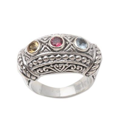 Alternate image for Garnet and Blue Topaz Cocktail Ring My Rainbow